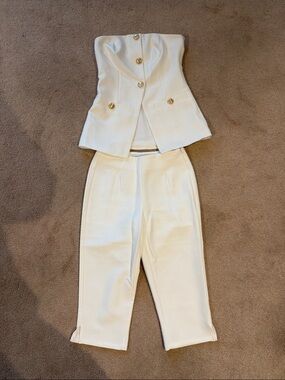 Endless Rose White Strapless Button-Front Jumpsuit Set